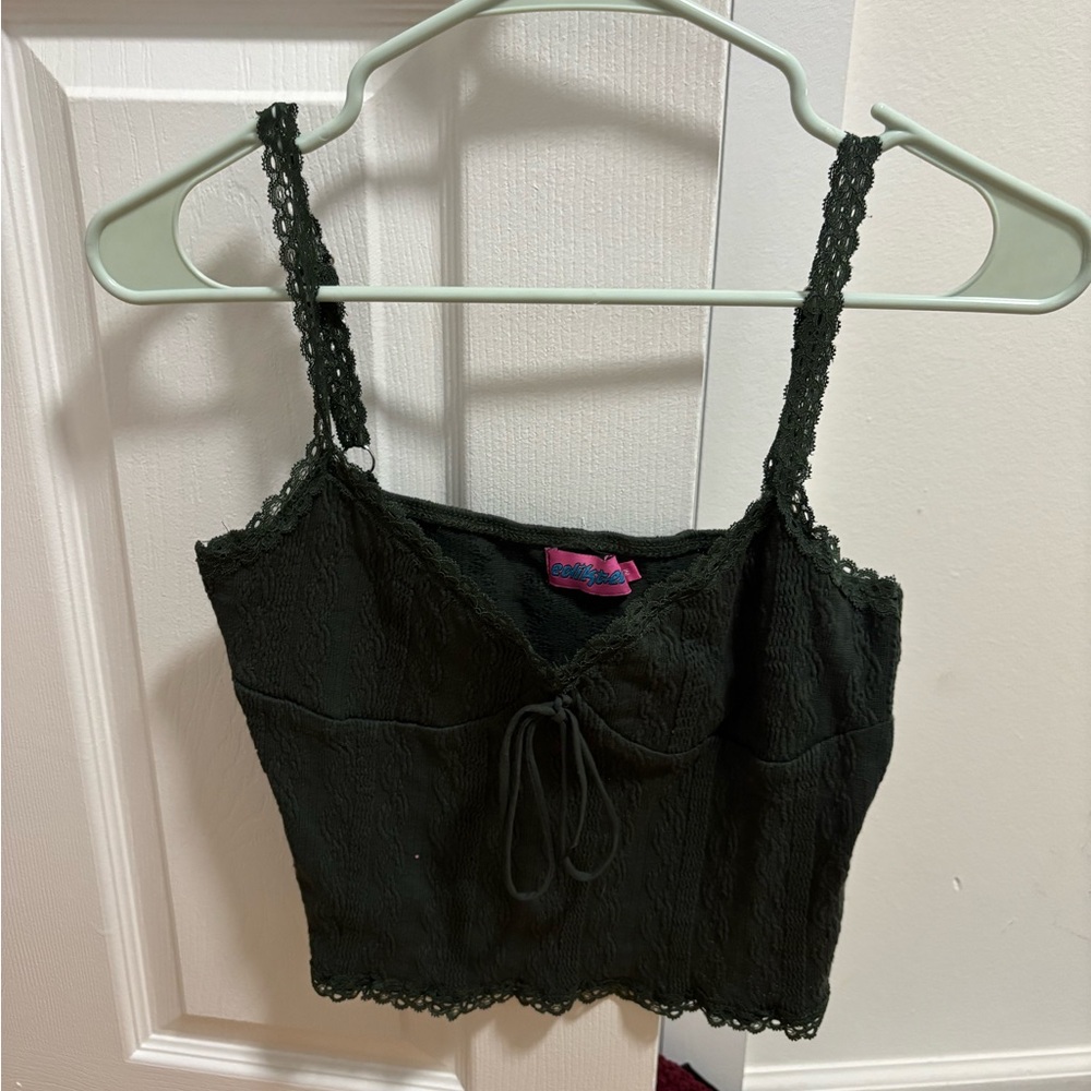 Women's Green Lace Trim Top